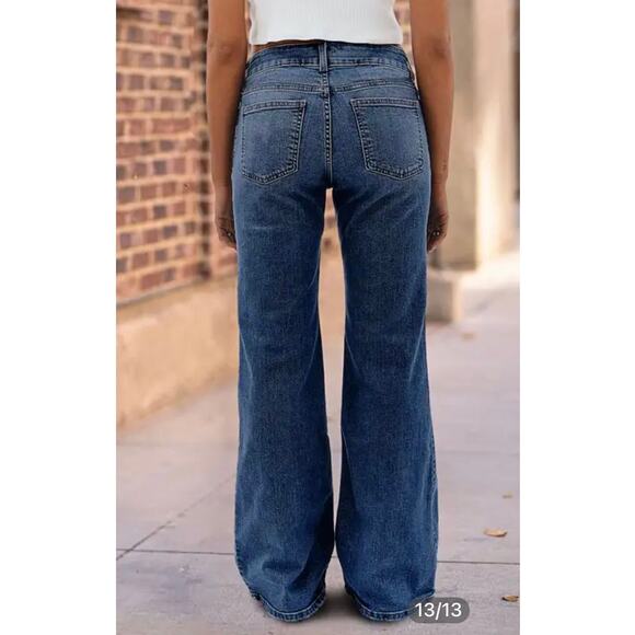 Flamingals XS NWT Dual Button mid waist straight leg jeans denim $59.99 retail - Picture 2 of 11